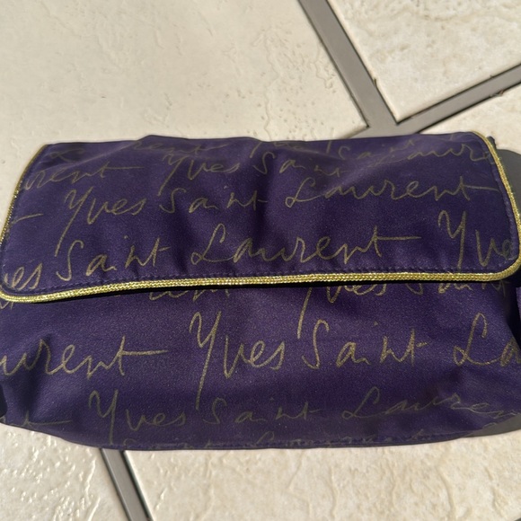 Yves Saint Laurent Purple and Gold Women's Bag cursive YSL logo all over - Picture 2 of 5